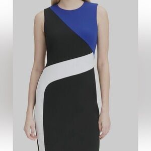 Calvin Klein Womens Black Colorblock Sleeveless Sheath Dress 2